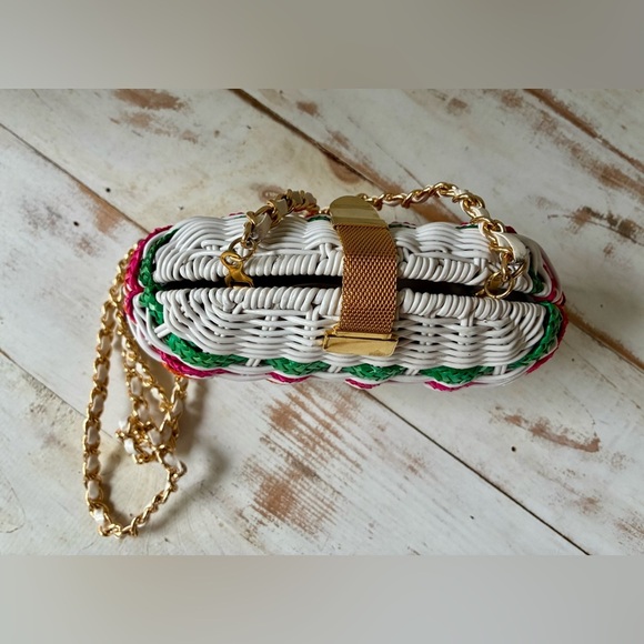 Vintage 70s purse picnic basket style plastic coated wicker shoulder bag EUC - Picture 8 of 15